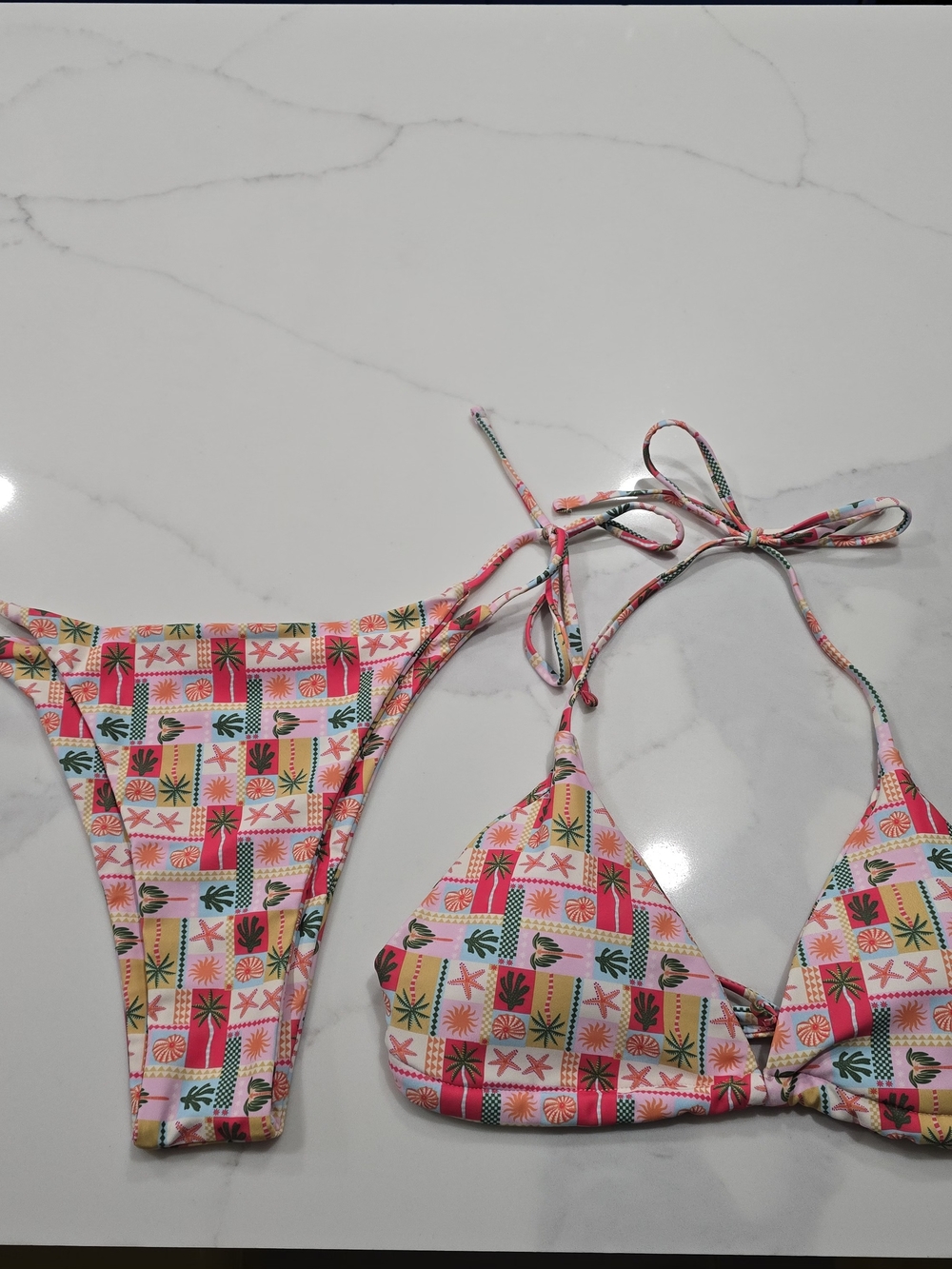 Vibrant Tropical Patchwork Triangle Bikini Set L